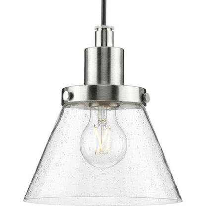 Progress Lighting Hinton 8" Brushed Nickel Pendant w/ Clear Seeded Glass Shade