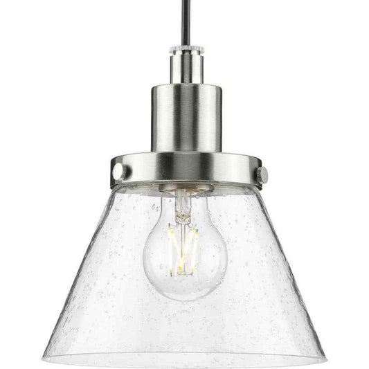 Progress Lighting Hinton 8" Brushed Nickel Pendant w/ Clear Seeded Glass Shade