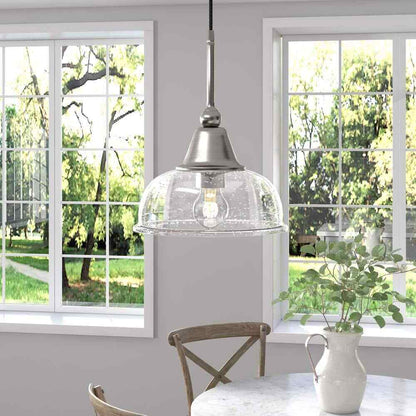 Meyer&Cross Magnolia 1-Light Brushed Nickel Single Pendant w/ Seeded Glass Shade