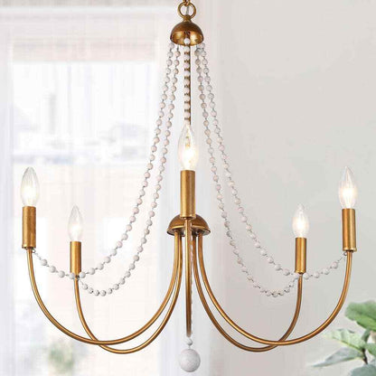 Uolfin Modern Dining Room 5-Light Brushed Gold Candlestick Chandelier