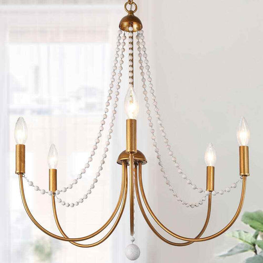 Uolfin Modern Dining Room 5-Light Brushed Gold Candlestick Chandelier
