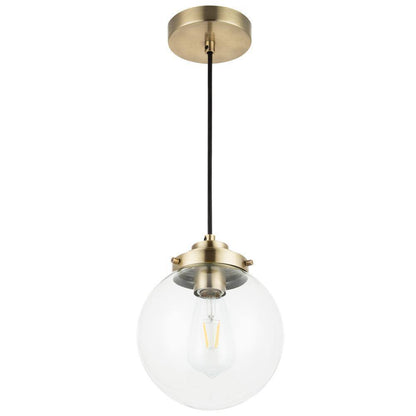 Merra 1-Light Brass Spherical Pendant Light with Globe Glass Shade