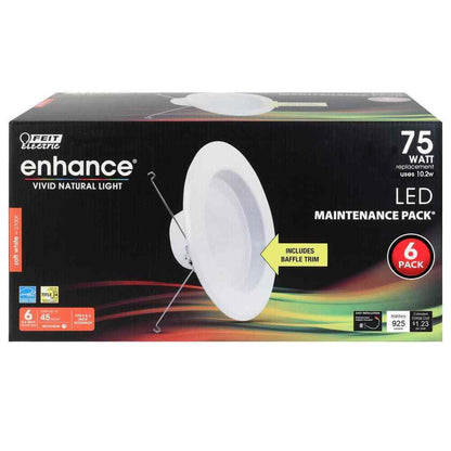 Feit Electric 5/6 in. Integrated LED Recessed Light Trim Soft White 2700K 6-Pack