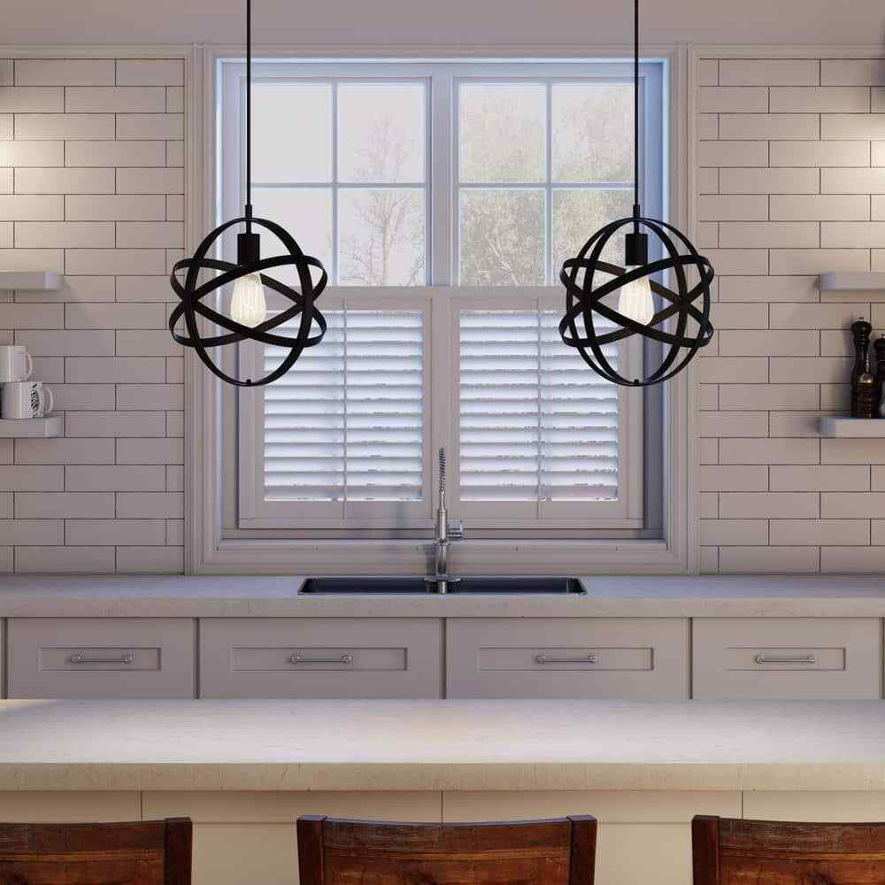 Home Decorators Orbit 1-Light Black Mini Pendant with Black Metal Strap Design