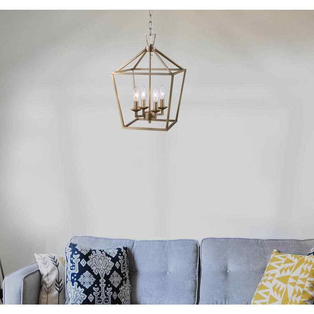 Lacey 4-Light Antique Silver Leaf Cage Farmhouse Hanging Kitchen Pendant Light