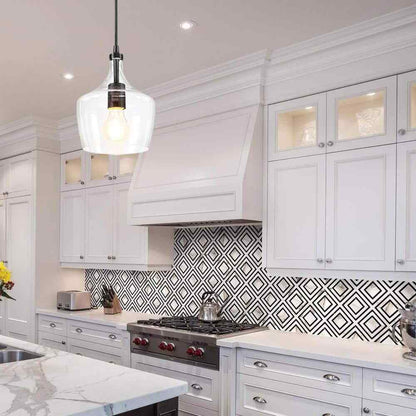 Hukoro 1-Light Kitchen Island Teardrop Clear Glass Pendant in Black