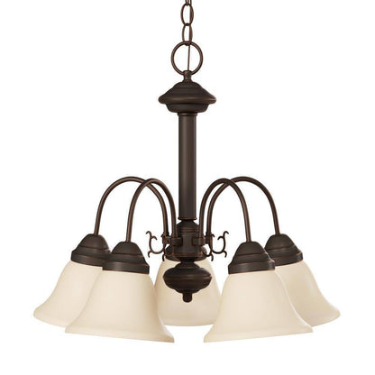 SATCO 5-Light Mahogany Bronze Chandelier w/ Champagne Linen Washed Glass Shade