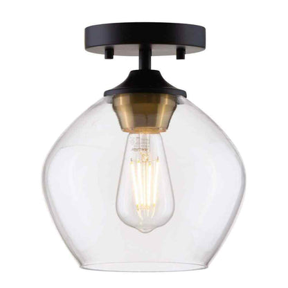 STANFORD LIGHTING Ancona 1-Light Black Semi-Flush Mount with Clear Glass Shade