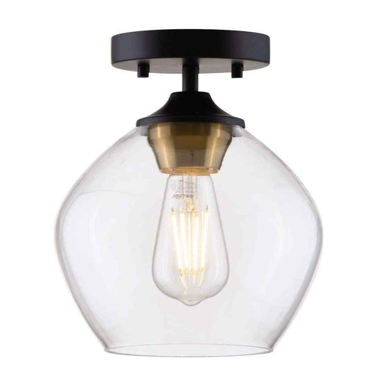 STANFORD LIGHTING Ancona 1-Light Black Semi-Flush Mount with Clear Glass Shade