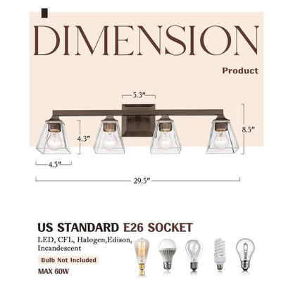 JAZAVA Industrial 29.5 in. 4-Light Oil Rubbed Bronze Vanity Light Over Mirror