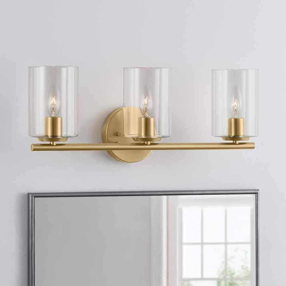 Hampton Bay Champlain 3-Light Gold Satin Brass Modern Bathroom Vanity Light