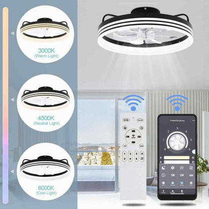 Oaks Aura 20in. LED Black Bladeless App Control Smart Low Profile Ceiling Fan