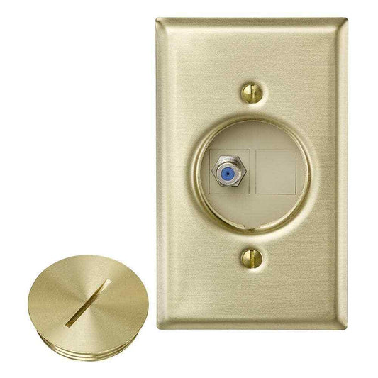 Leviton F Connector Floor Jack Assembly w/ 1-Jack 1-Blank Insert Wallplate Brass