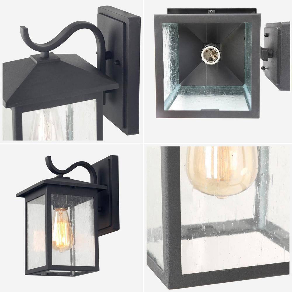 LNC Modern Textured Black Outdoor Sconce with Seeded Glass Shade