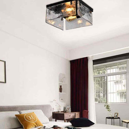 Maxax Raleigh 2-Light 11.81 in. Black Flush Mount with Water Glass Shade