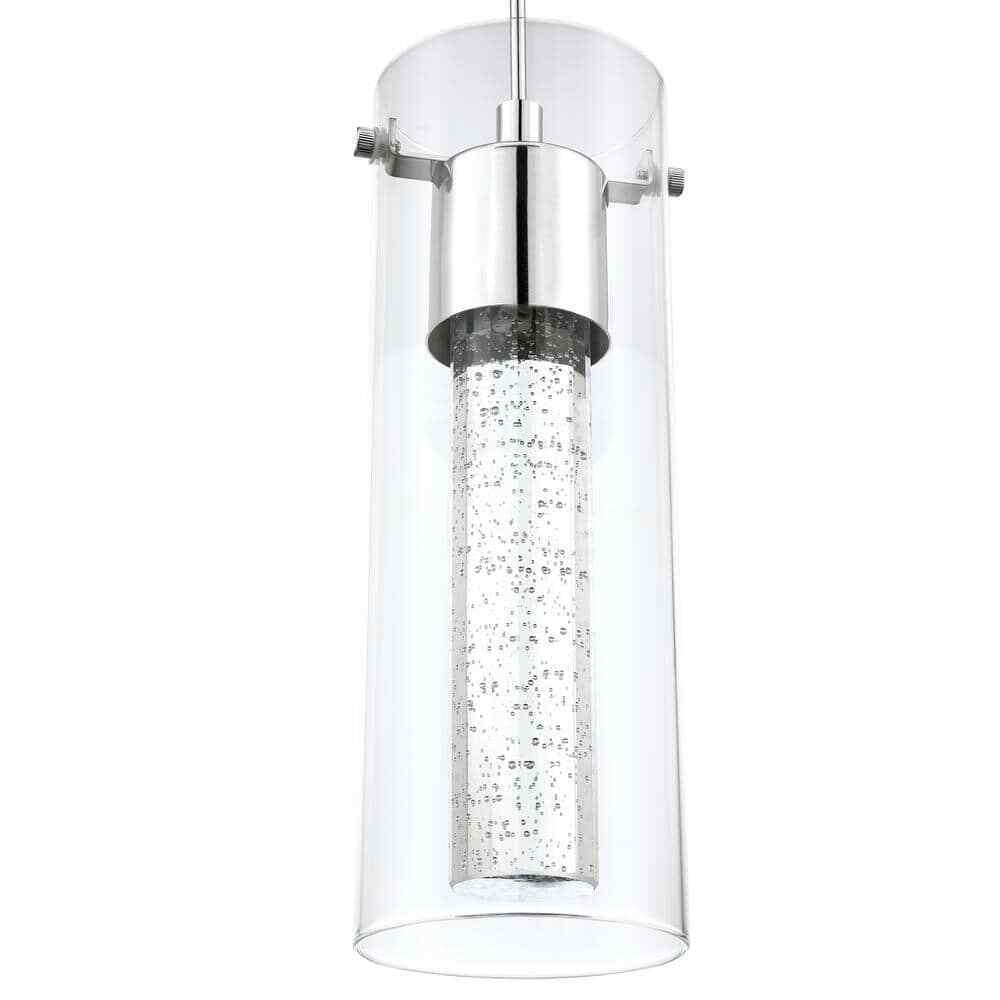 Pia Ricco 8-Watt Integrated LED Chrome Pendant with Crystal Bubble Glass Shade