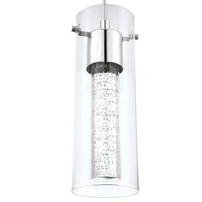 Pia Ricco 8-Watt Integrated LED Chrome Pendant with Crystal Bubble Glass Shade
