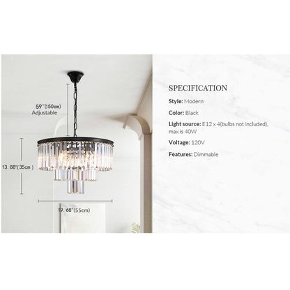 SILJOY 6-Lights Black Crystal Chandeliers 20 in. for Dining Room Bedroom