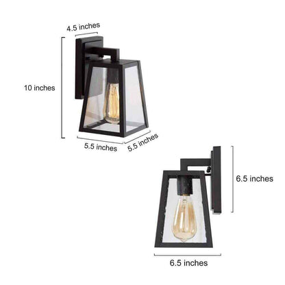 LNC Modern Matte Black Lantern Outdoor Wall Light w/ Seeded Glass Shade