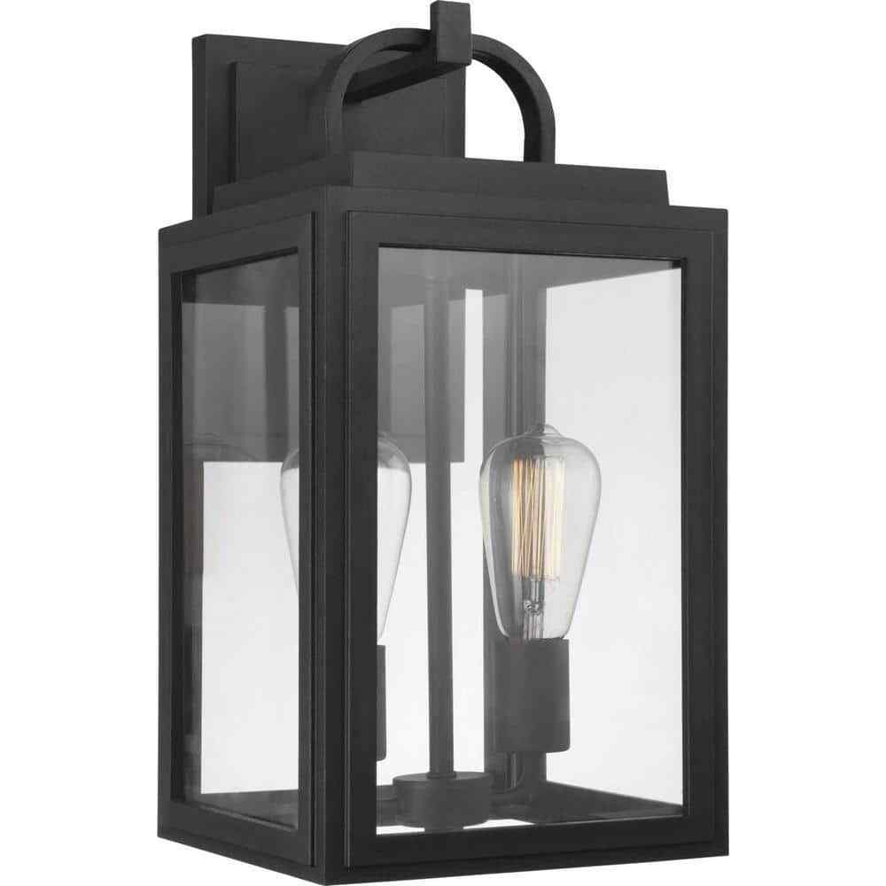 Progress Lighting Grandbury 2-Light Textured Black Clear Glass Wall Light