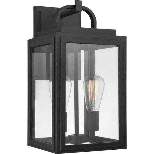 Progress Lighting Grandbury 2-Light Textured Black Clear Glass Wall Light