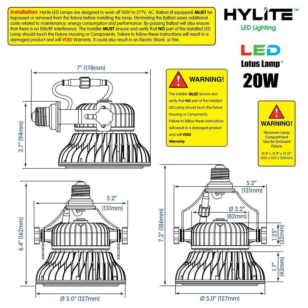 Hy-Lite 20W Equivalent Lotus LED Lamp 100W HID Equivalent 3000K 2800