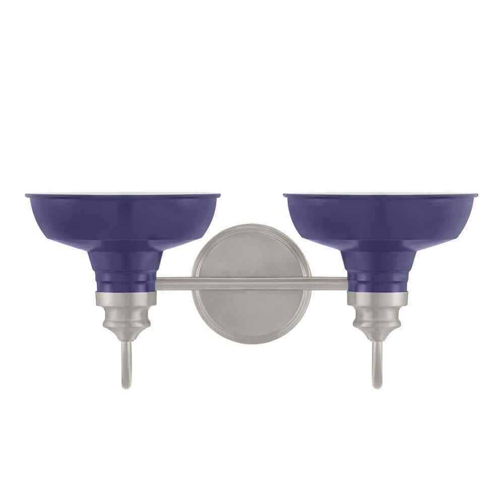 Hampton Bay Elmcroft 2-Light Brushed Nickel Bathroom Vanity Light Blue Shades