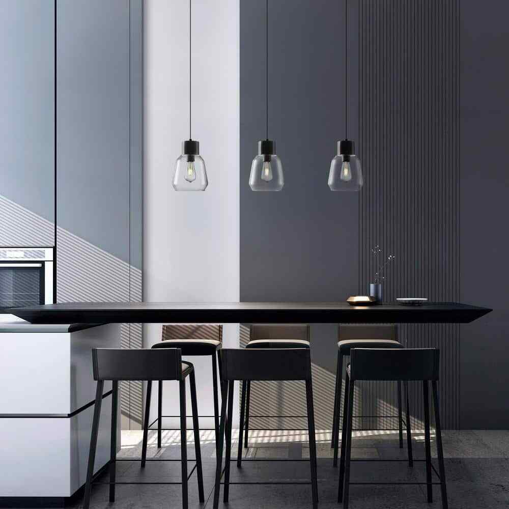 Light Society Faye 1-Light Black Wood/Clear Pendant with Glass Shade