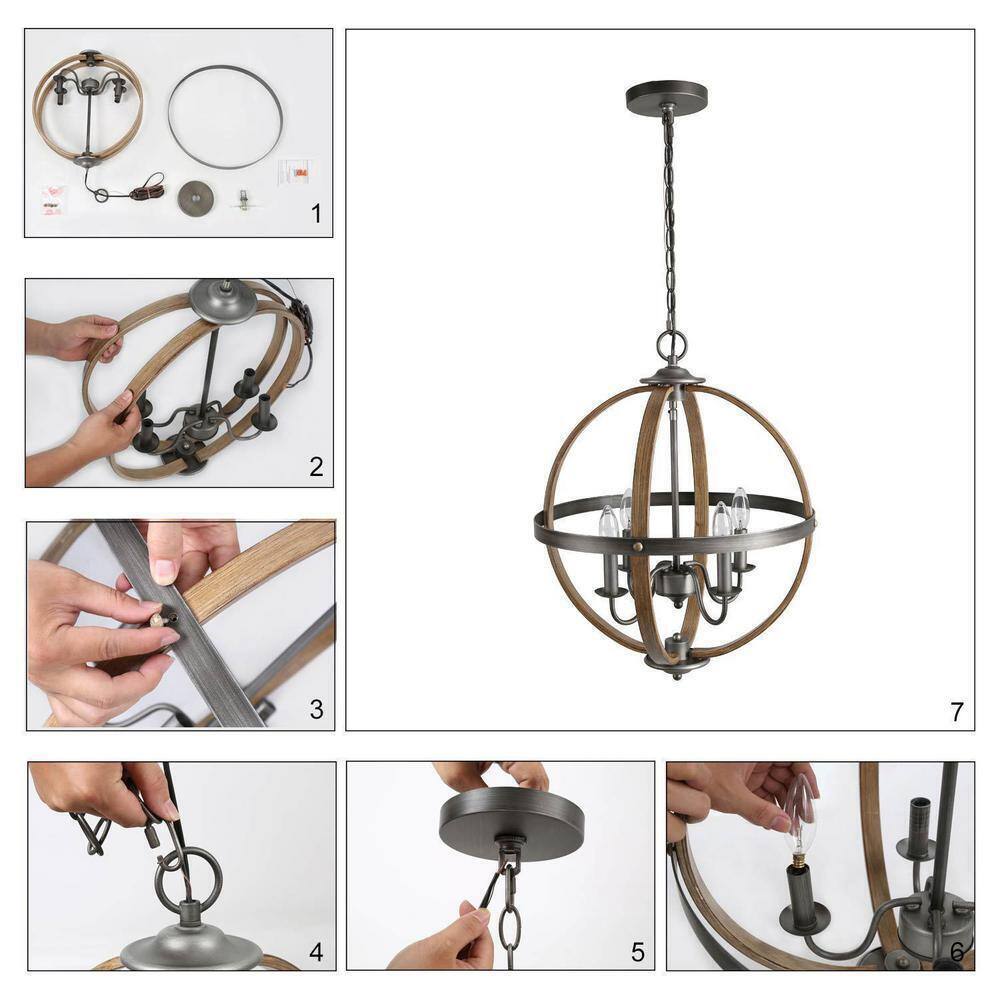 LNC Farmhouse 4-Light Globe Cage Candlestick Classic Island Chandelier