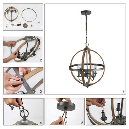 LNC Farmhouse 4-Light Globe Cage Candlestick Classic Island Chandelier