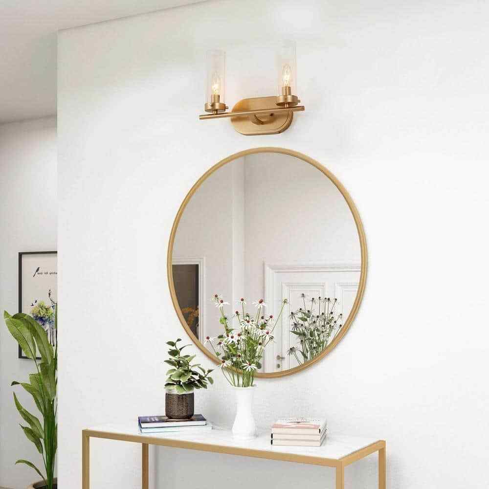 LNC Modern Brass Gold 2-Light Candlestick Vanity Light with Clear Cylinder Shade