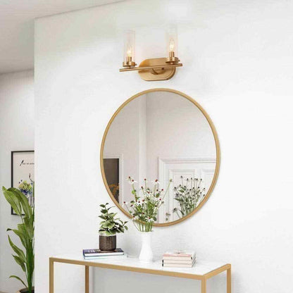 LNC Modern Brass Gold 2-Light Candlestick Vanity Light with Clear Cylinder Shade