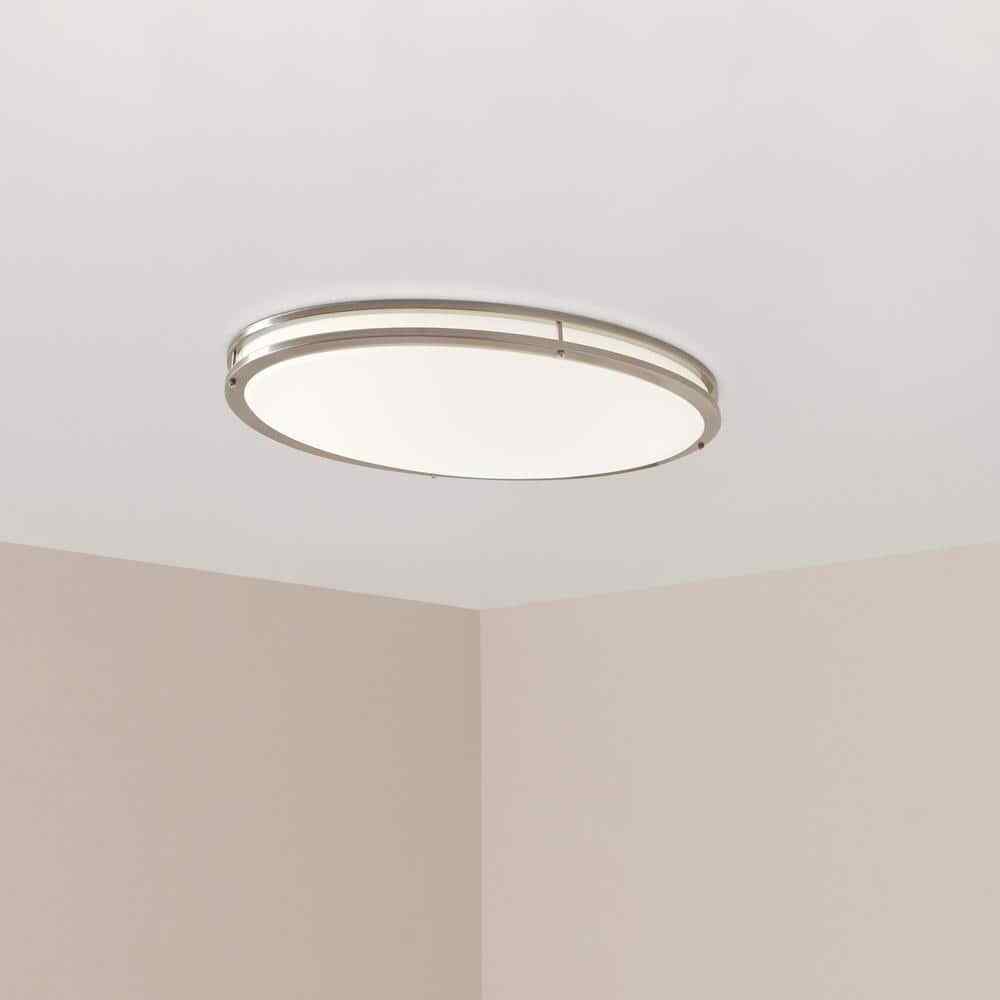 Hampton Bay 32 in. Oval 1-Light Brushed Nickel Dimmable LED Flush Mount