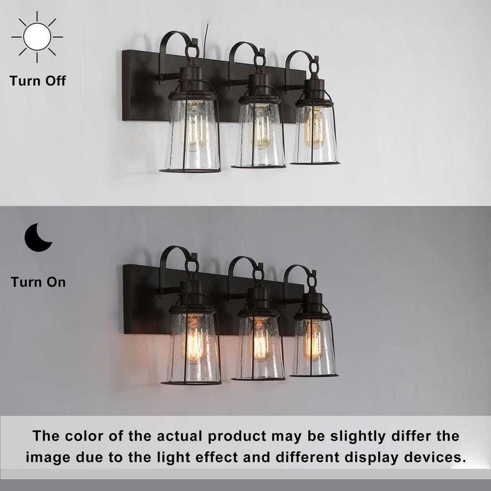 Uolfin Farmhouse Bronze Vanity Light Bathroom Wall Sconce w/ Glass Shades
