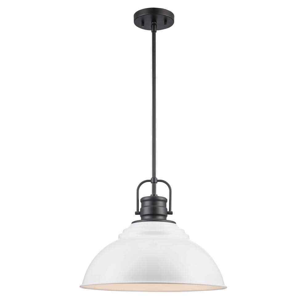 Home Decorators Shelston 16 in. 1-Light Black and White Farmhouse Pendant Light