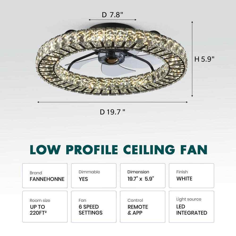 FANNEHONNE 22 in. LED White Crystal Ceiling Fan CA00001103
