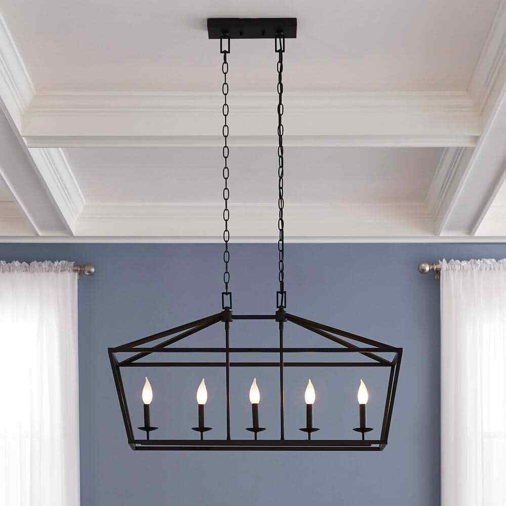 Home Decorators Weyburn 36 in. 5-Light Bronze Linear Chandelier Light Fixture