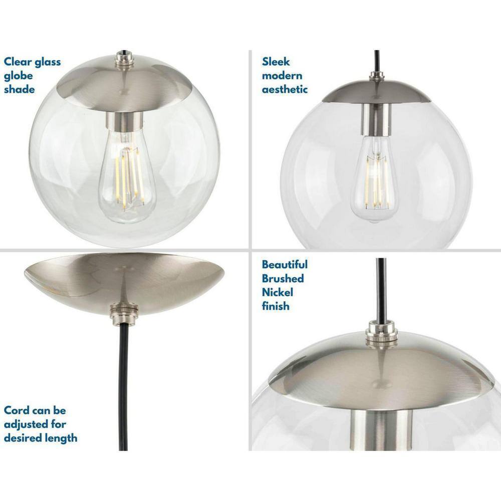 Progress Lighting Atwell Brushed Nickel Clear Glass Globe Pendant Hanging Light