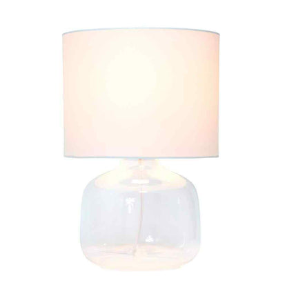 Simple Designs 13.75 in. Clear Glass Table Lamp with White Fabric Shade