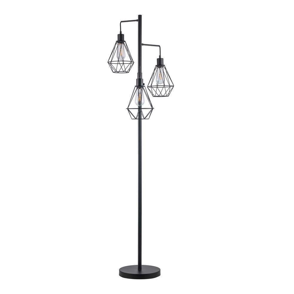 Hampton Bay Winfield 69 in. 3-Light Black Floor Lamp with Metal Shades