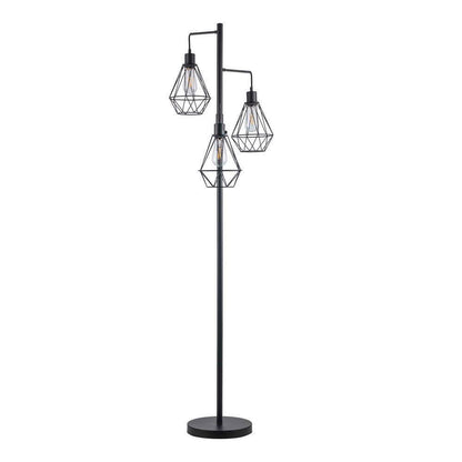 Hampton Bay Winfield 69 in. 3-Light Black Floor Lamp with Metal Shades