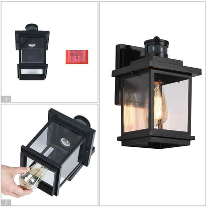 LNC Modern Motion Sensing Outdoor Wall Lantern Textured Black Wall Light Garage