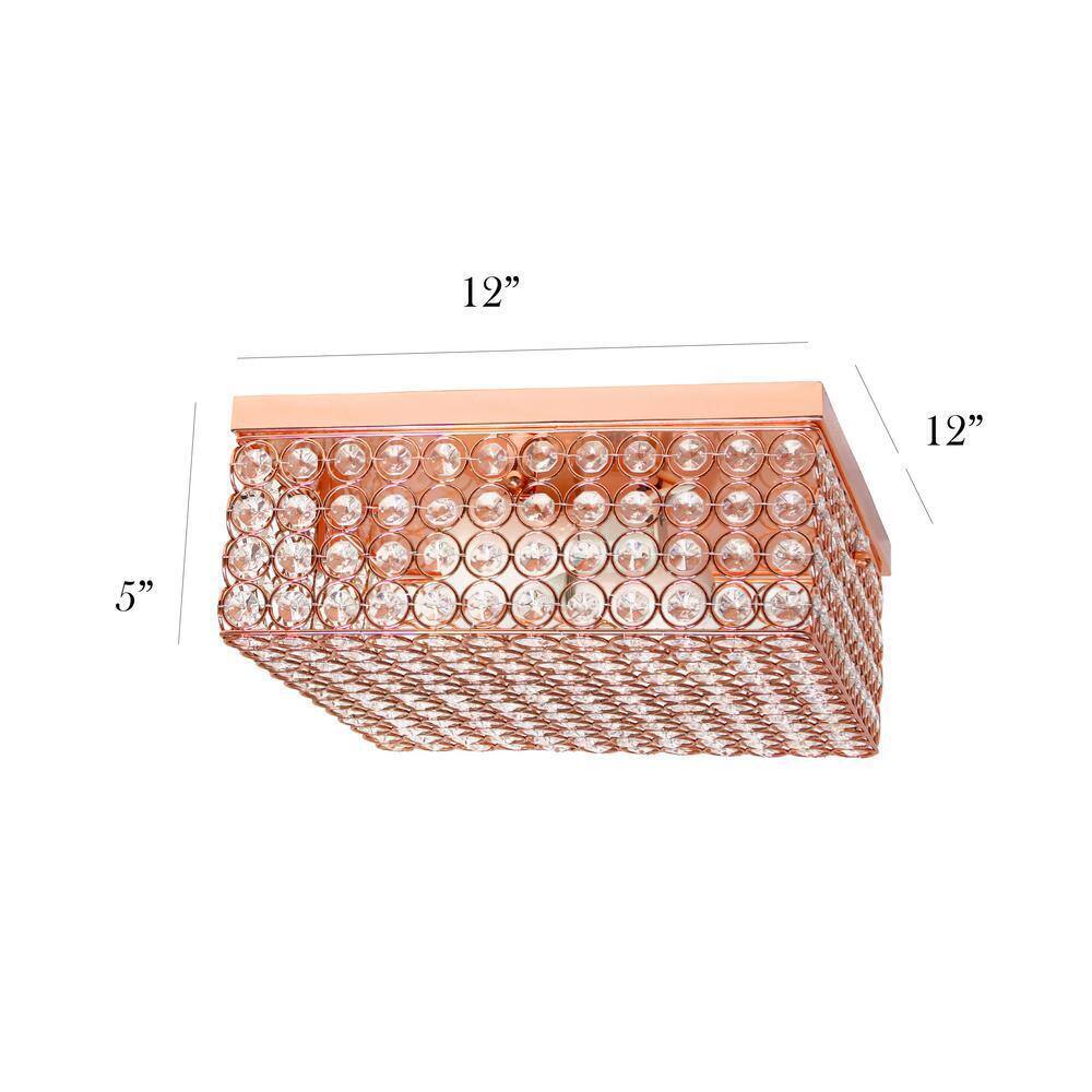 Elegant Designs 12 in. 2-Light Rose Gold Square Ceiling Flush Mount