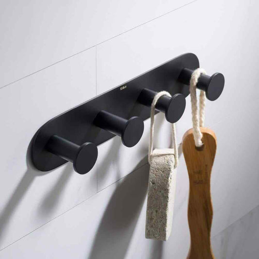 KRAUS Elie Bathroom Robe and Towel Hook Rack with 4-Hooks in Matte Black