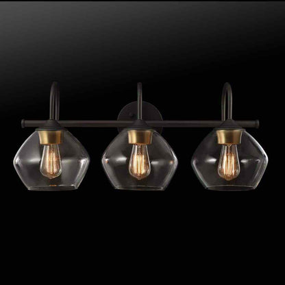 Globe Harrow 26.3 in. 3-Light Dark Bronze Vanity w/Brass Accents and Clear Glass