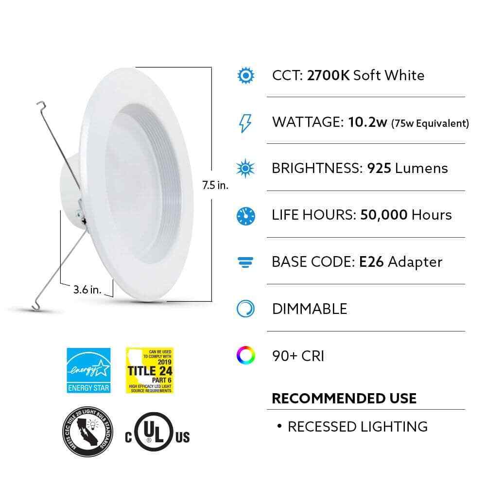 Feit Electric 5/6 in. LED White Recessed Dimmable CEC Bright White 3000K 36-Pack