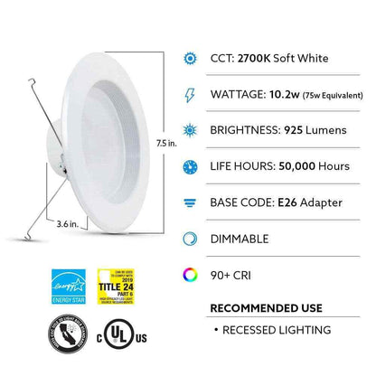 Feit Electric 5/6 in. LED White Recessed Dimmable CEC Bright White 3000K 36-Pack