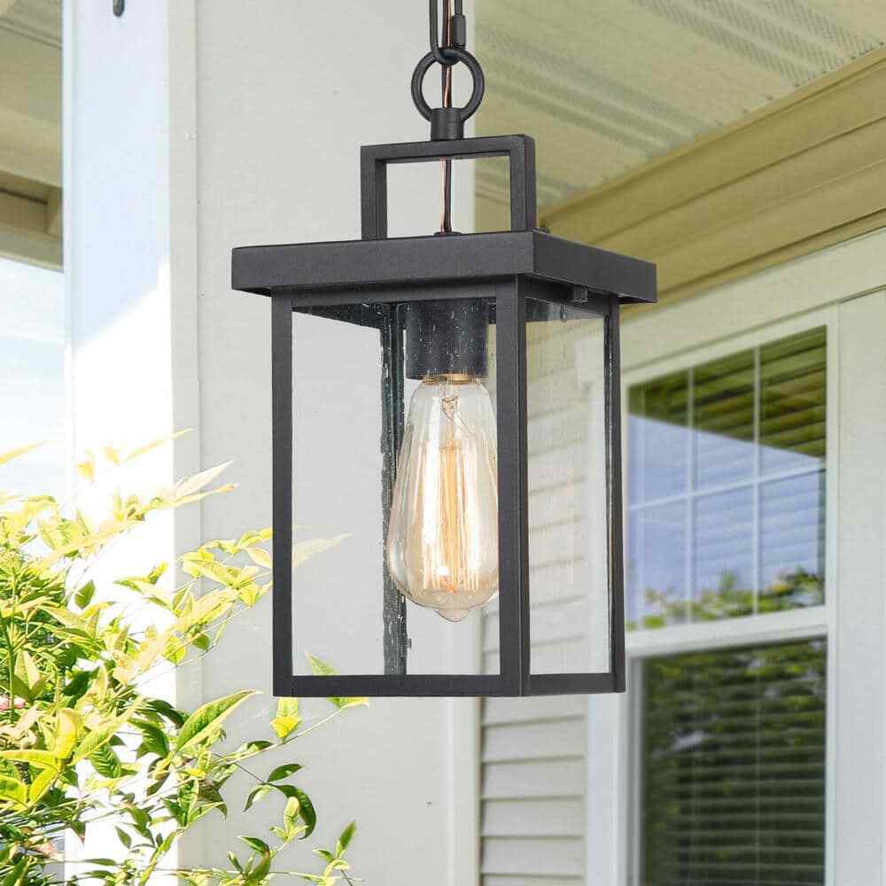 LNC 1-Light Black Square Outdoor Pendant Light Modern Outdoor Hanging Light