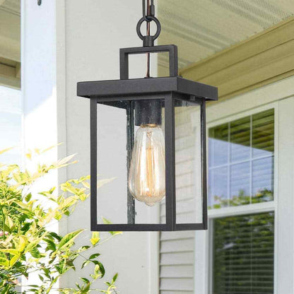 LNC 1-Light Black Square Outdoor Pendant Light Modern Outdoor Hanging Light
