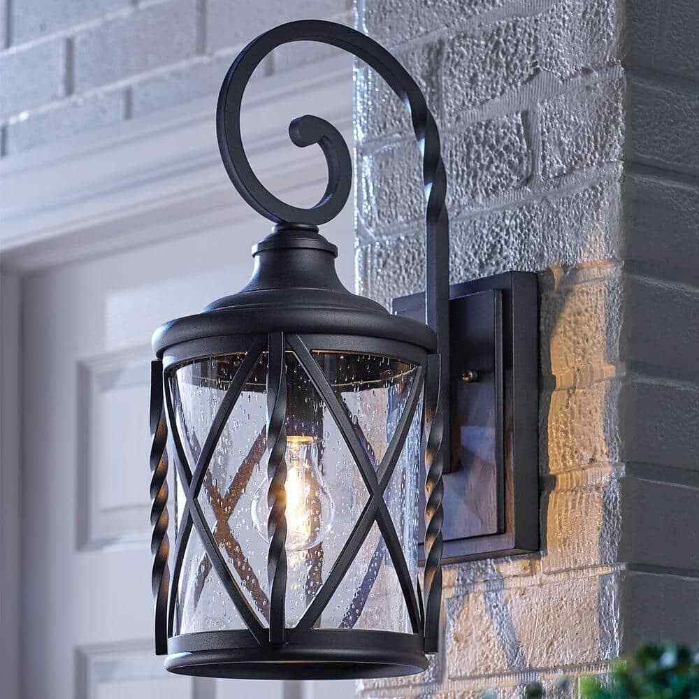 Home Decorators Walcott Manor 18.75 in. 1-Light Black Industrial Outdoor Sconce
